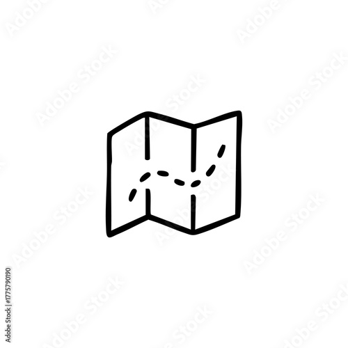 Drawn, folded map with dotted route
