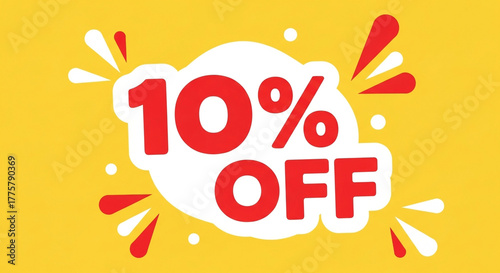Promotional sale banner with ten percent off discount on yellow background