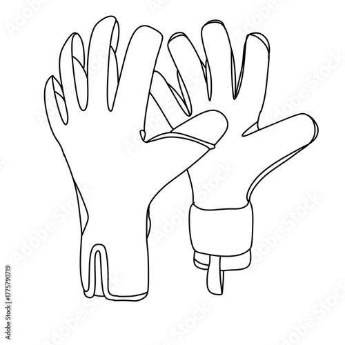 Detailed illustration of two goalkeeper gloves, showcasing their design and features.