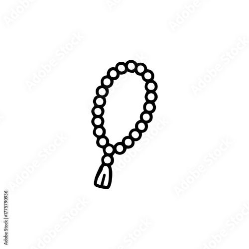 Black outline of a strand of prayer beads
