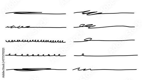 Marker scribble elements set. Hand drawn strokes, underlines vector illustration