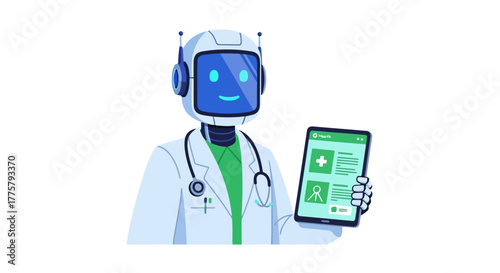 Robot Doctor with Digital Health Records on Tablet AI Healthcare Technology