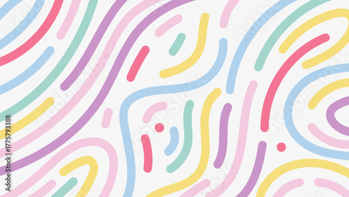 Colorful Background in Cute Pastel Line Pattern Abstract Wavy Curved Design.Vector Illustration