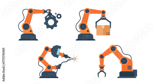 Robotic Arms Set Manufacturing Automation Industry 4 0 Robotics Technology Icons