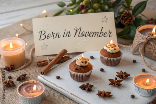 Cupcakes with candles celebrating a birthday in November