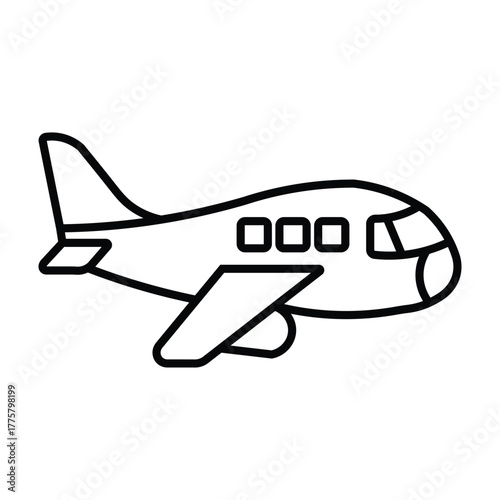 Airplane outline shows simple aircraft in flight on white background for travel imagery