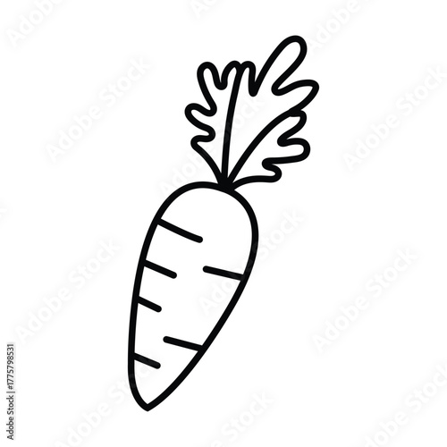 Simple black outline reveals a fresh carrot with its leaves on white background