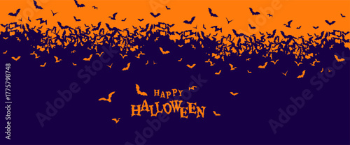 halloween abstract background creepy silhouette flying bats. Halloween illustration design.