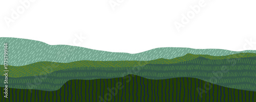 Agriculture collage background with ecological texture layout. Oriental decorative landscape banner design with pattern, grassland and rural scene. Organic farm texture for eco-friendly designs.