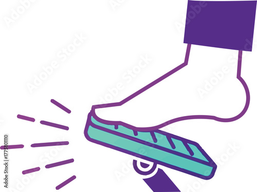 Foot pressing down on a pedal with sparks emanating from impact