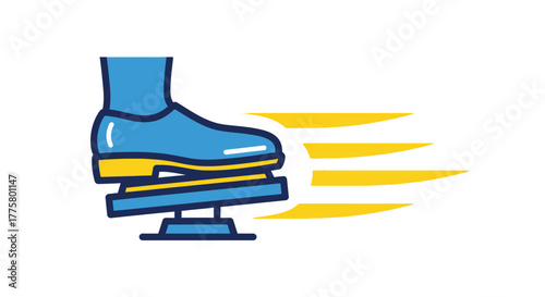 Foot pressing down on a pedal with speed lines illustration