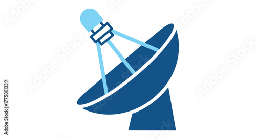 A simple blue illustration depicting a satellite dish for communication