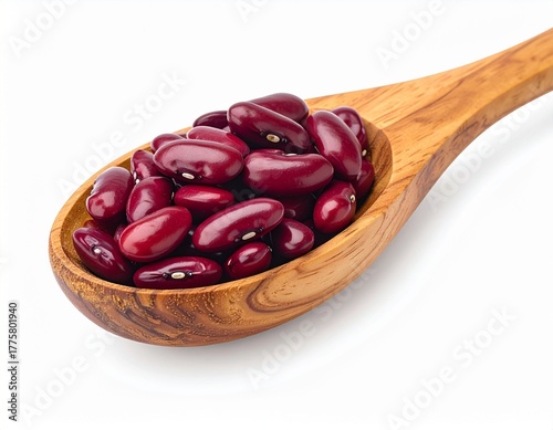 Raw Red Kidney Beans in Wooden Spoon on White Background
