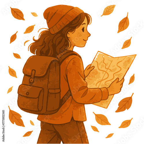Girl Exploring with Map color vector