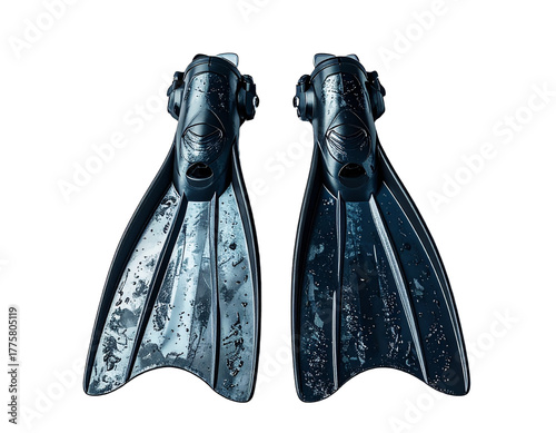 Pair of black swim fins isolated against a transparent background