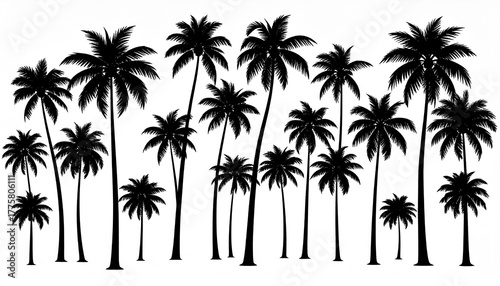 palm trees silhouettes on white