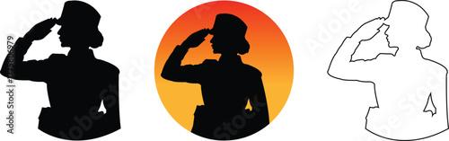 Women soldier saluting silhouette icon