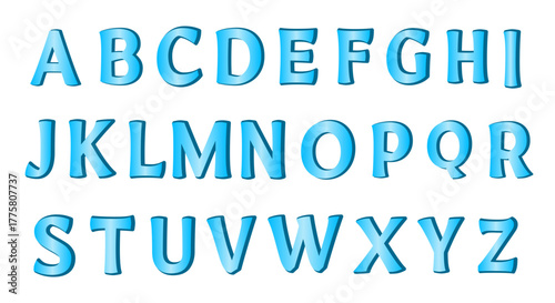 English Alphabet, with each letter rendered in a glossy blue design