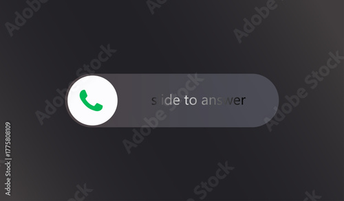 Slide to answer incoming call button on a dark background. User interface element for smartphone interaction.