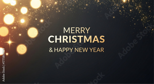 A festive Christmas and New Year greeting card shines with golden lights. A message of seasonal joy and celebration, the greeting card spreads warmth and holiday cheer. vector illustration