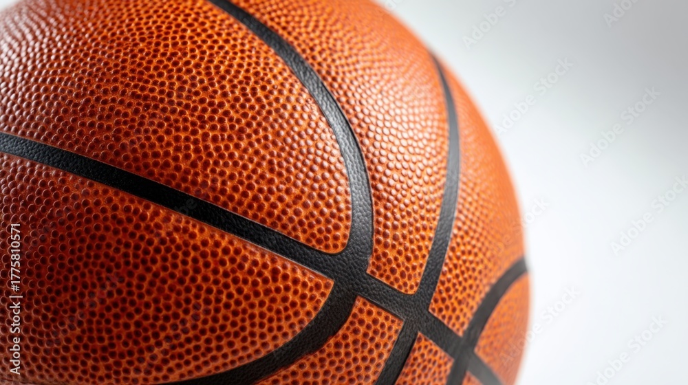 Obraz premium Close-up of an orange basketball with black lines against a white background displaying textures and details