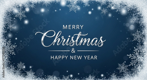 A wintery wonderland with Merry Christmas & Happy New Year wishes, adorned with delicate snowflakes, evoking the warmth of holiday cheer and the promise of a fresh start. vector illustration