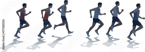 Athletes Running Sequence Flat Design Isolated on White Background Minimal Illustration