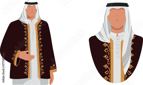 Arab Man Traditional Thobe Kandura Dishdasha Arabic Clothing Flat Vector
