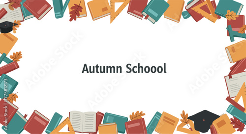 Autumn School Books And Supplies Border Flat Design Isolated Object Vector