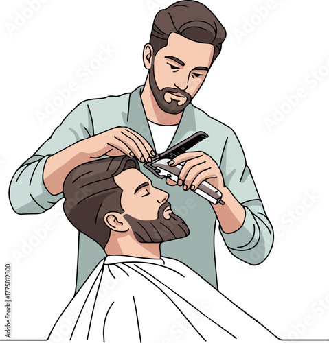 Barber Cutting Hair with Clippers and Comb Minimalist Illustration