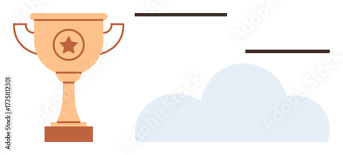 Trophy with a star symbol and a cloud representing success, achievement, recognition, and aspirations. Ideal for motivation, awards, personal growth, innovation leadership and goal-setting. Simple