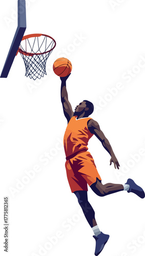 Basketball Player Dunking Orange Jersey White Background Pixel Art