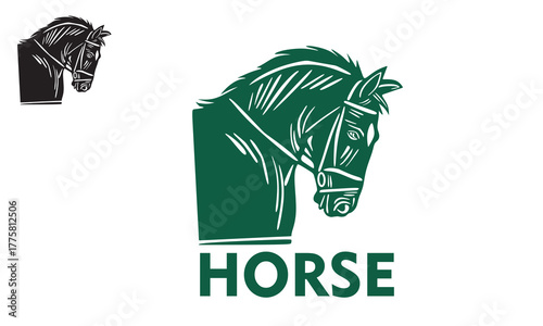 BIG GREAT HEAD HORSE LOGO, silhouette of green strong mare vector illustrations