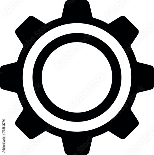Black Gear Icon with White Center Isolated on White Background