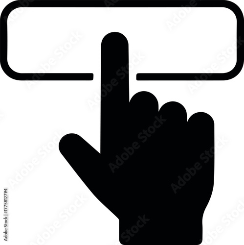 Black Silhouette Hand Cursor Clicking A Rectangular Button On White Background