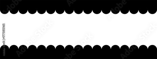 Top and bottom borders with scalloped edges. Frame with wavy borders and space for text. Template for web banner. Vector graphic illustration.
