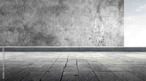 Modern industrial concrete wall and tiled floor ideal for product display or architectural visualization backdrop