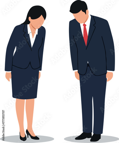 Business People Bowing Respectfully Flat Design Minimal Illustration Isolated