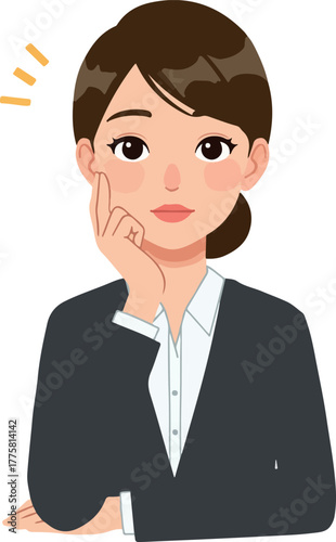 Business Woman Thinking Pondering Over White Shirt and Dark Suit