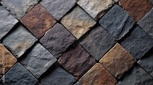 Abstract Stone Tile Pattern Background, Seamless Stone Cladding Texture with Varied Colors for Architectural Visualization