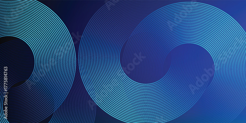 Abstract dark blue gradient background with glowing skin blue geometric circle lines design background