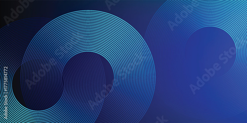 Abstract dark blue gradient background with glowing skin blue geometric circle lines design background