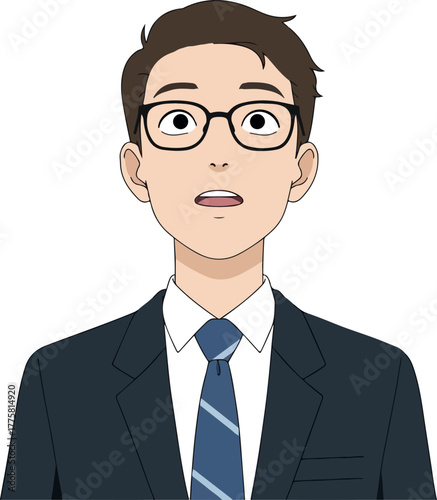 Cartoon Man In Suit And Tie Glasses Looking Surprised Isolated Object