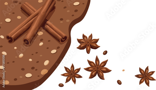 Cinnamon Sticks Star Anise Spices Brown Background Minimalist Spice Illustration