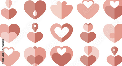 Collection Of Pink Pixel Heart Icons With Subtle Shadows
