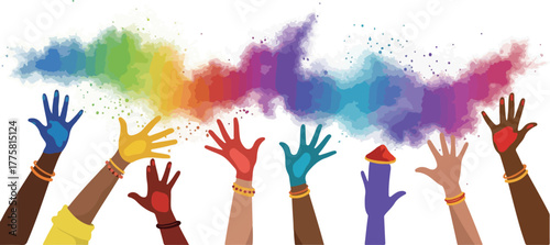 Colorful Hands Toss Holi Powder Festival Celebration