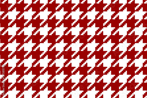 Red and white pixel houndstooth pattern. Puppy tooth background. Checkered textile texture. Scarf or cloth fabric print. Retro tweed textile design. Modern ornament. Vector graphic illustration.