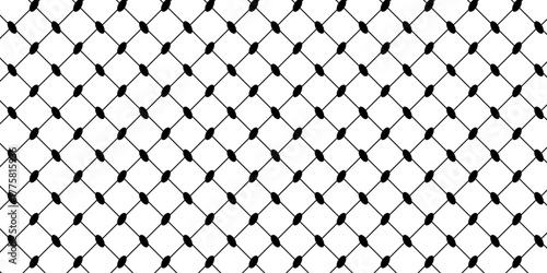 Keffiyeh or shemagh pattern. Traditional Palestinian head scarf print. Geometric fabric texture. Classical oriental cloth background. Lattice, mesh or fishnet structure. Vector graphic illustration.