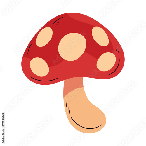 Flat Vector Illustration of a Forest Mushroom