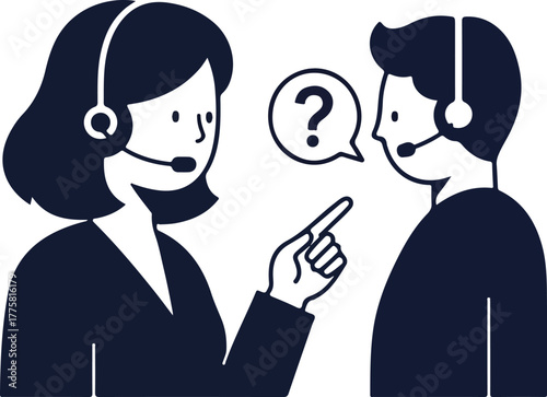 Customer Service Support Icon Flat Design People Chatting with Question Mark